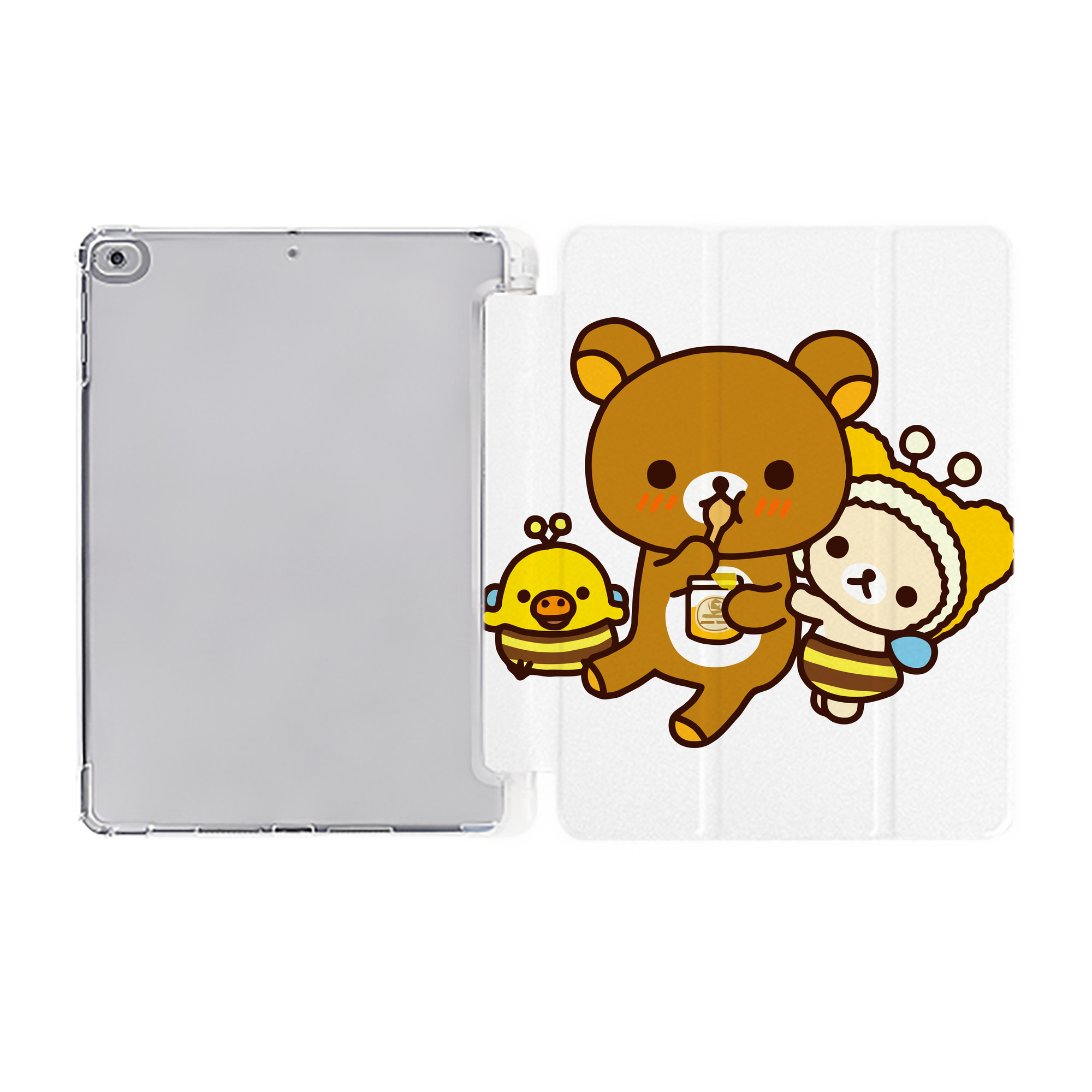 （画像用） リラックマ リラックマ キイロイトリ Rilakkuma Korilakkuma Kiiroitori IPad ケース ペン収納付き 三つ折りスタンド PUレザー×シリコン 対応機種9.5/10.5/10.9インチ